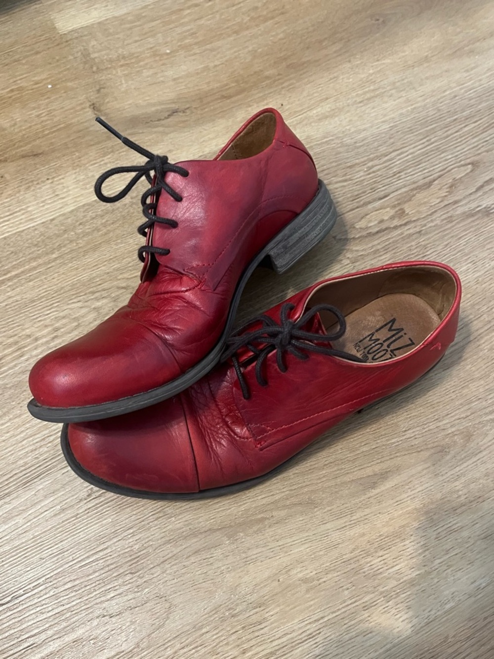 Miz Mooz Letty Red Leather Lace-Up Shoes with 1 Inch Heel